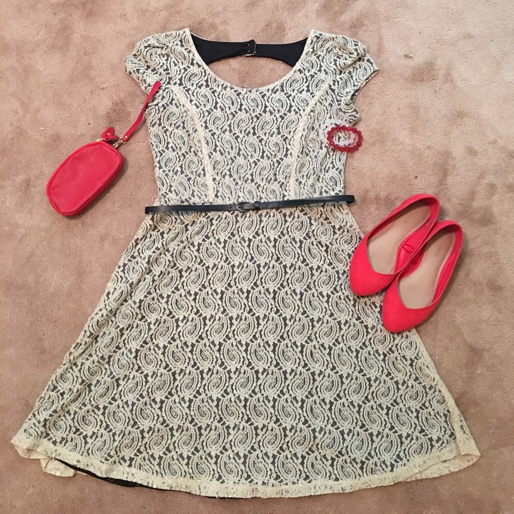 Cream lace overlay Skater Dress