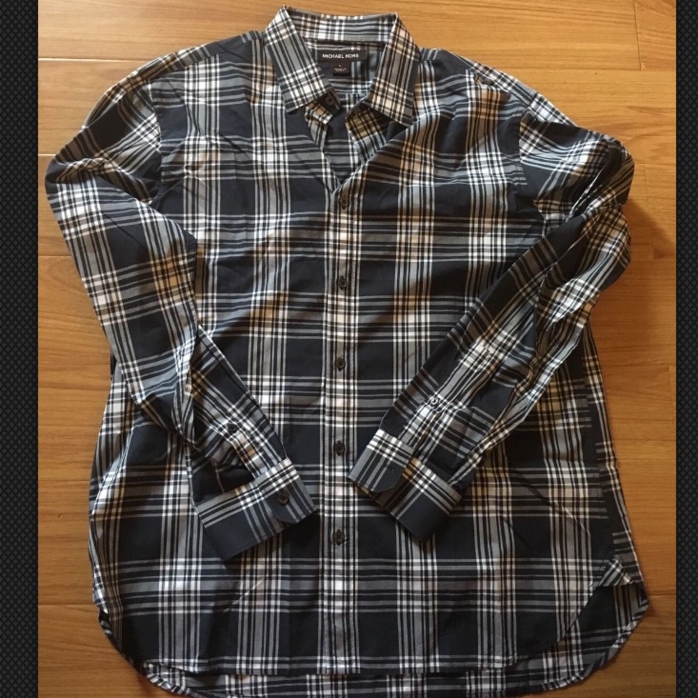 MICHAEL KORS MEN'S PLAID SHIRT BLACK/WHITE/GRAY