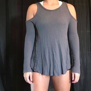 Charcoal long sleeve shoulder cutoff