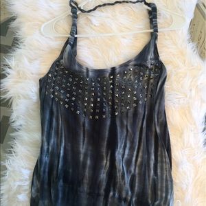 Blue, tie dye, studded top