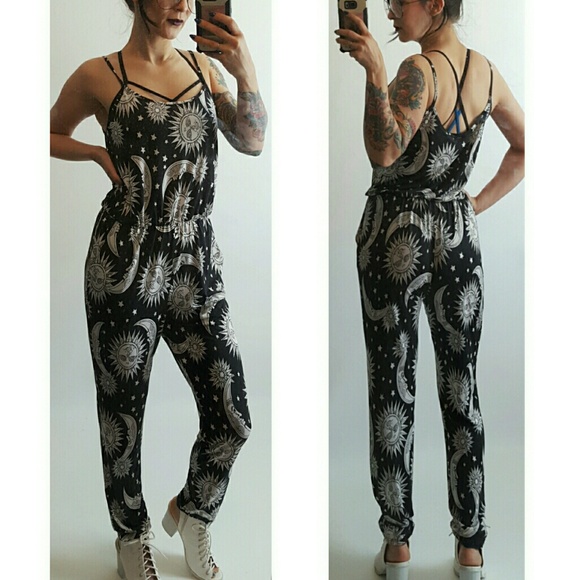 Celestial sun moon print jumpsuit Medium romper - Picture 2 of 3