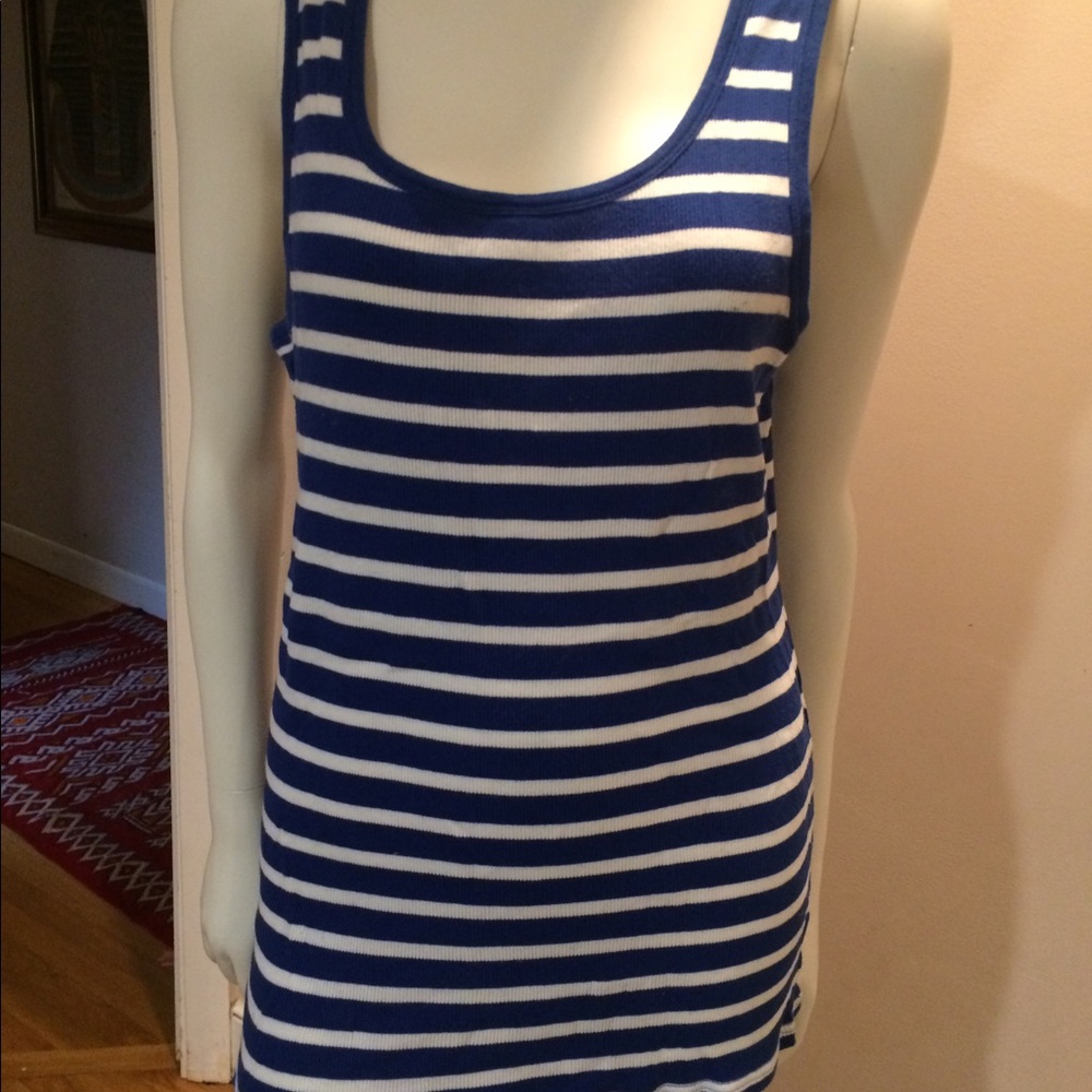 Sharp Gap XL long blue and white striped tank top