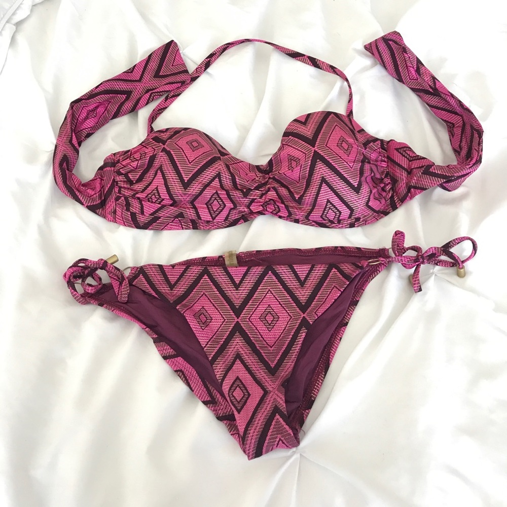 Vitamin A purple pink and gold geometric bikini