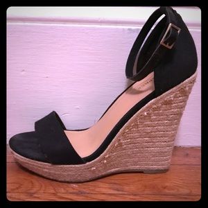 Black Ankle-Strap Wedges. Size 7