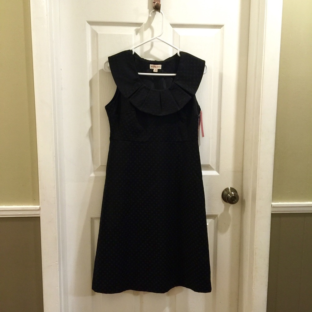 Marona sleeveless Black dotted dress with ruffle