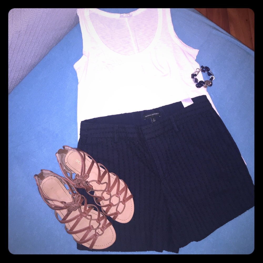 Navy Eyelet Cotton Shorts