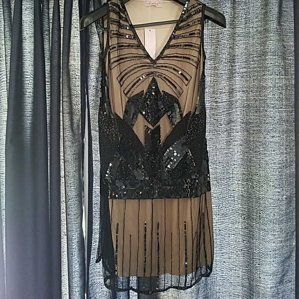 Black nude sequined 40's gatsby dress nwt
