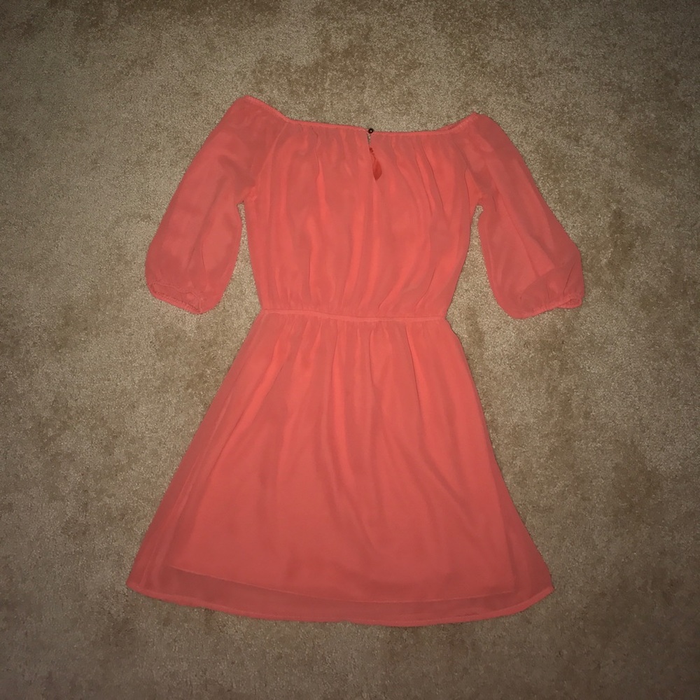 Off the shoulder salmon mini dress