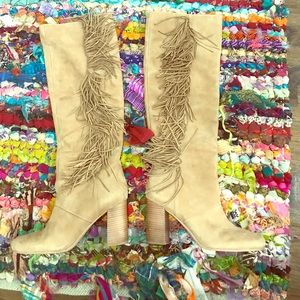 Sam Edelman Suede Fringe thigh high boots size 11