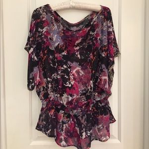 Bar III XL Print Top with Peplum and Beaded Sleeve