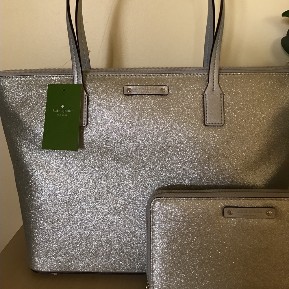 FINAL PRICE Kate Spade ♠️ silver tote, wallet nwt - Picture 2 of 6
