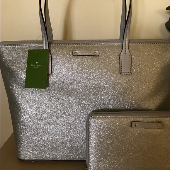 FINAL PRICE Kate Spade ♠️ silver tote, wallet nwt - Picture 2 of 6