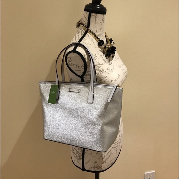 FINAL PRICE Kate Spade ♠️ silver tote, wallet nwt - Picture 4 of 6