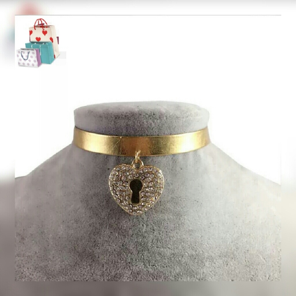 Lock Heart Pendant Choker Necklace