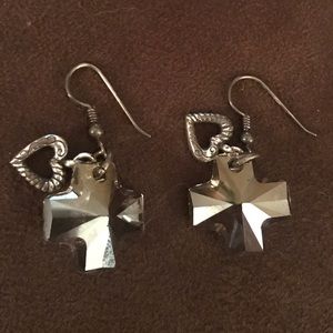 Brown and silver Brighton cross earrings