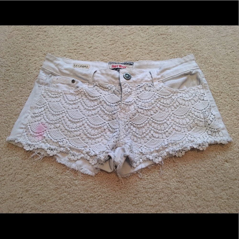 White Lace Denim Shorts