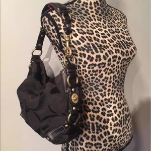 Coach Carly Purse Black Canvas Hobo G0793-10619
