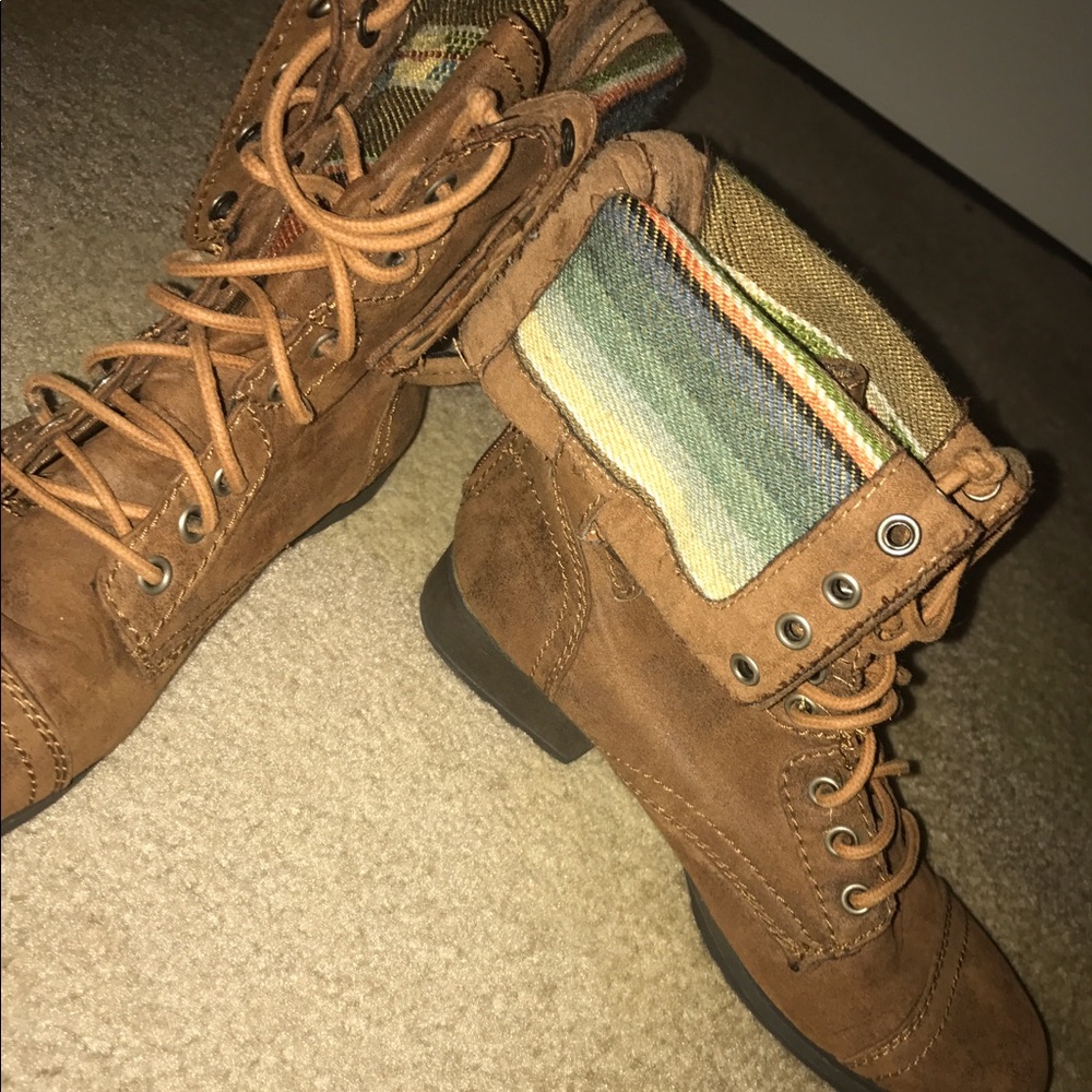 Fold Over Tan Combat Boots