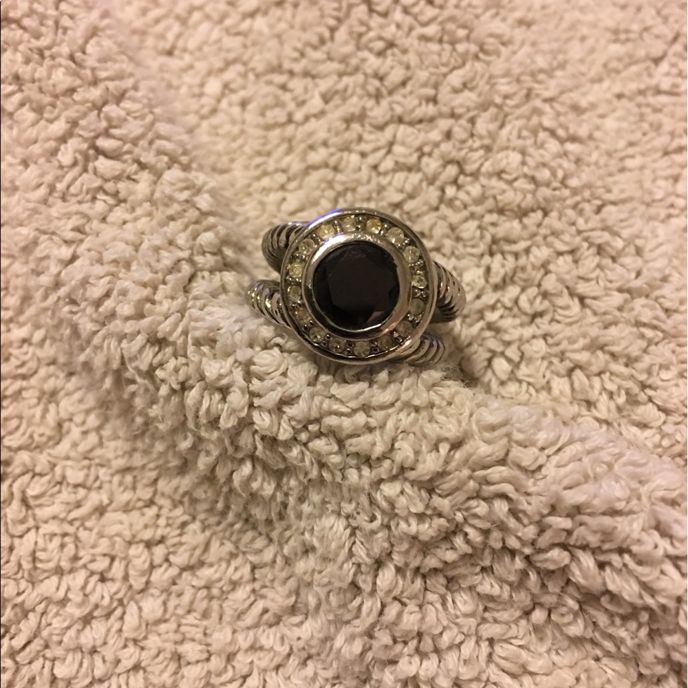 Black Onyx Stone w/ DiamondChips  Silver DbleBand!