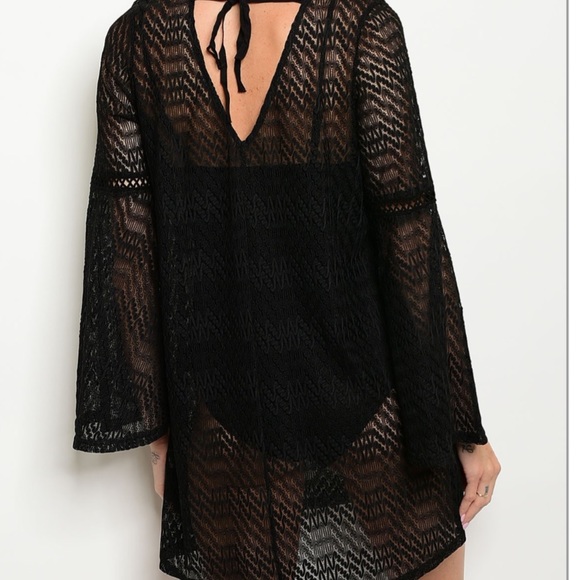 Black Crochet Tunic Swim Cover-Up, 1 Small Left - Picture 3 of 4