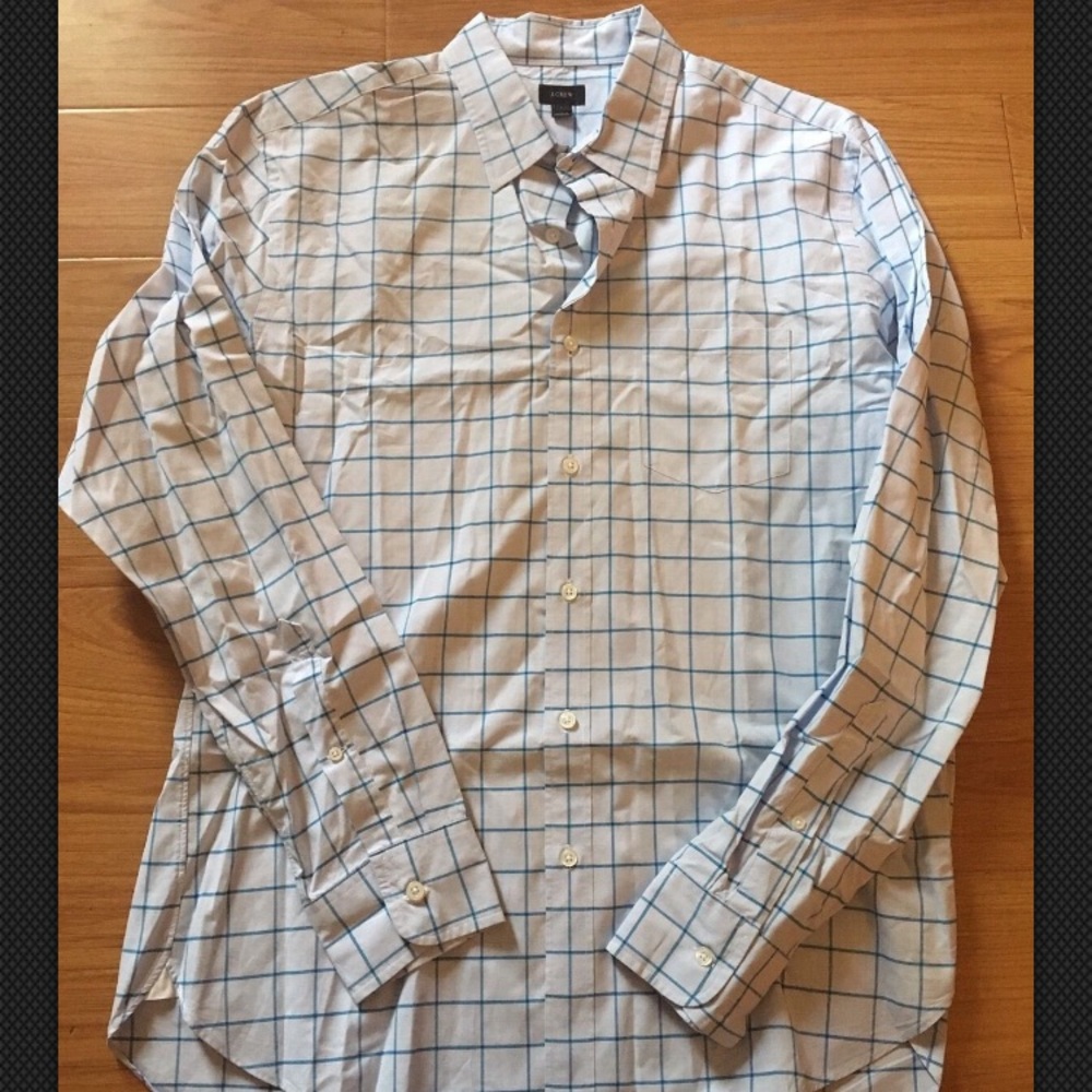 JCrew Secret Wash Shirt Bright Surf Blue Check Lg