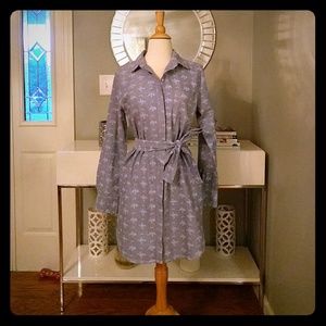 Chambray with flower print shirt dress