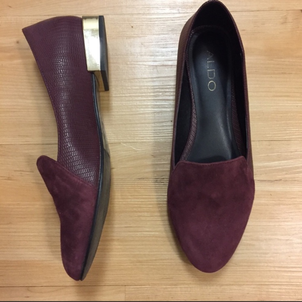 Burgundy Suede ALDO Flats w/ gold plated heel