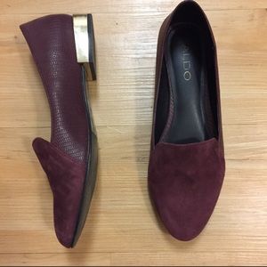 Burgundy Suede ALDO Flats w/ gold plated heel