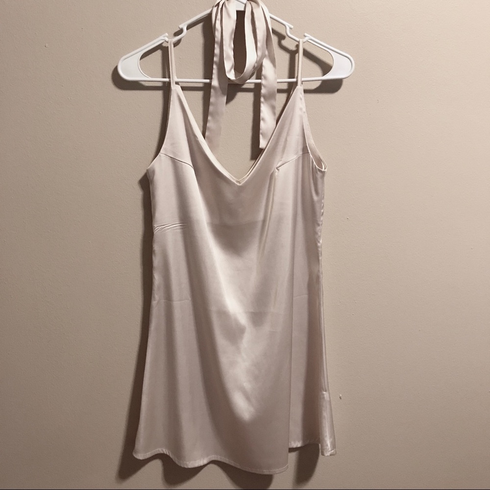 Champaign Satin Slip Dress w/ Matching Scarf