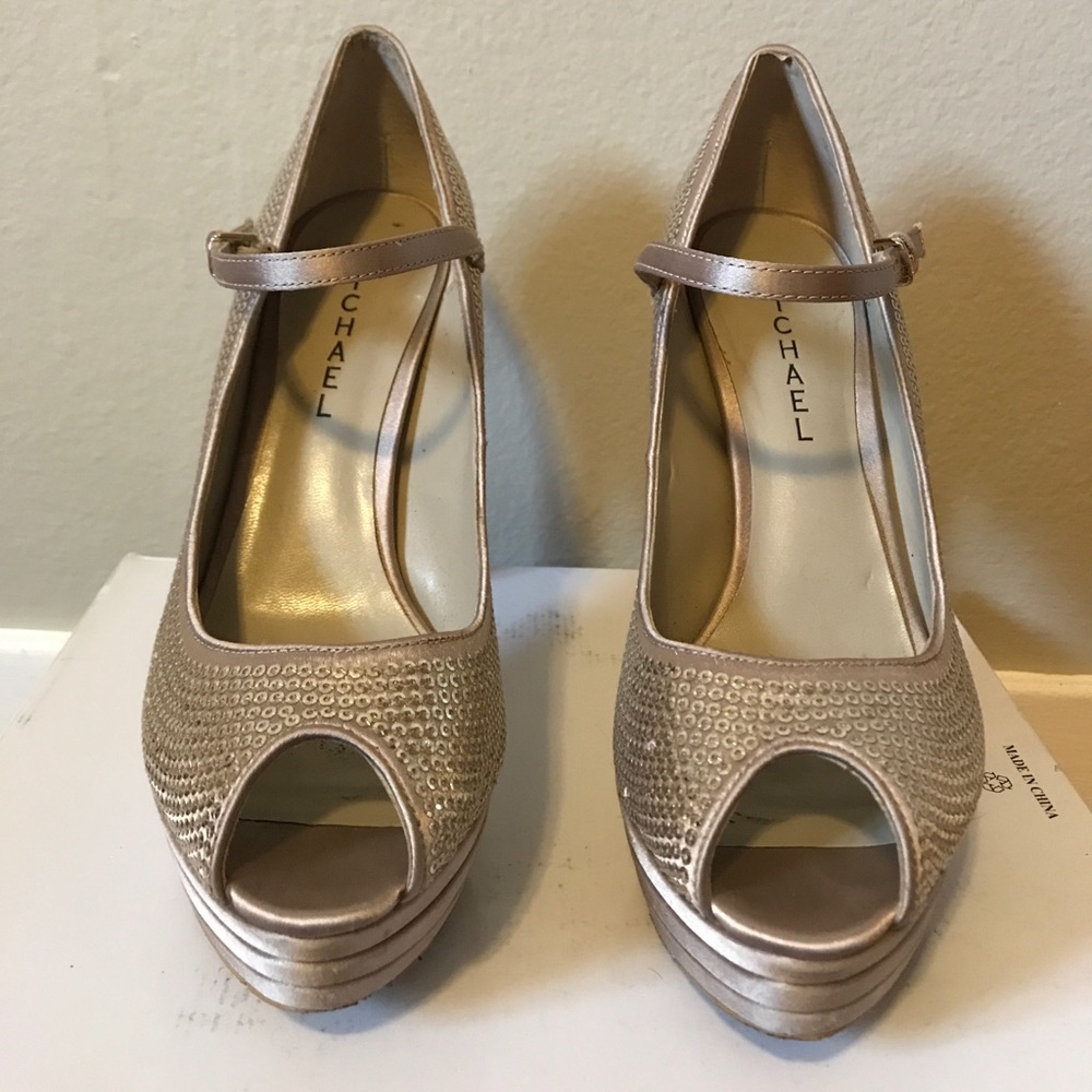 Michael Adelia Platform Sequins Peep Toe Heels
