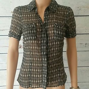 H&M semi sheer print short sleeve top size medium