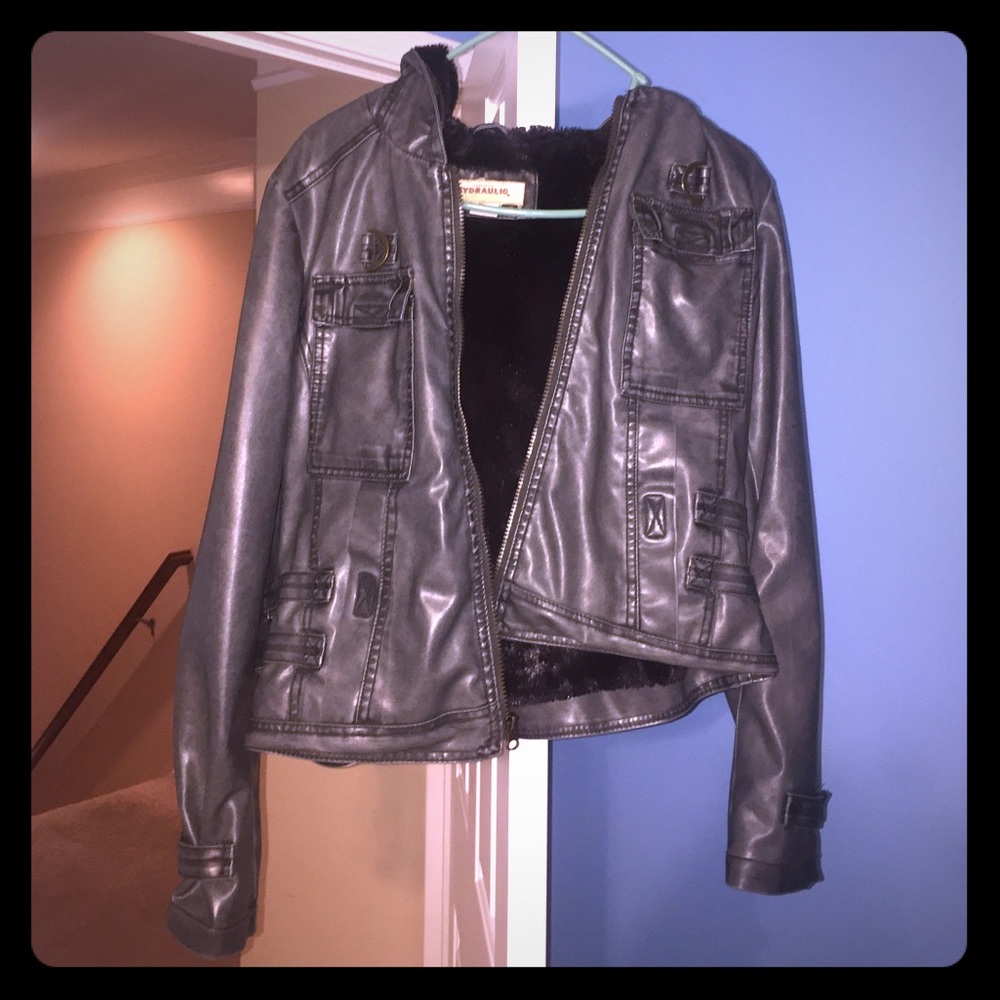 Fur lined grey leather jacket