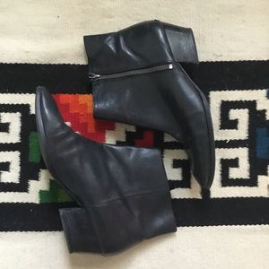 Pointed toe zip black leather ankle boots