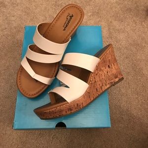 White and Cork Wedge Sandal