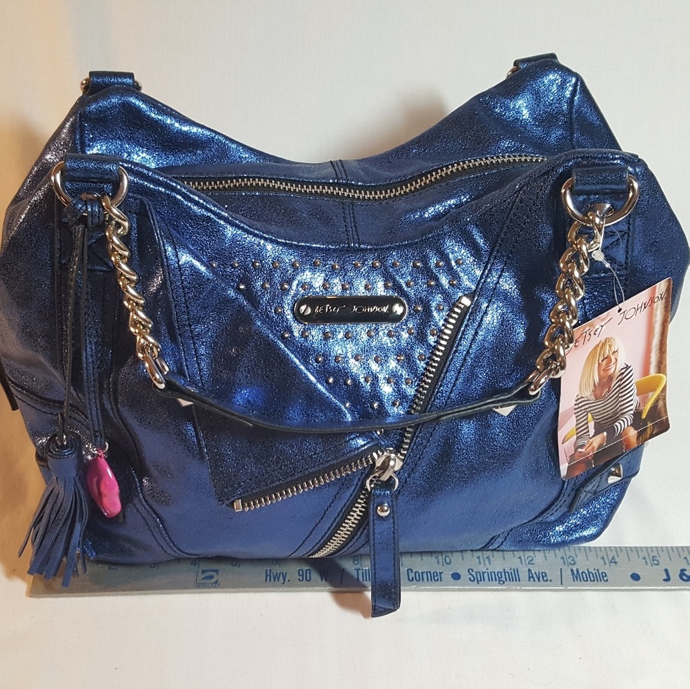Betsey Johnson NWT Blue Zip to It Satchel Handbag