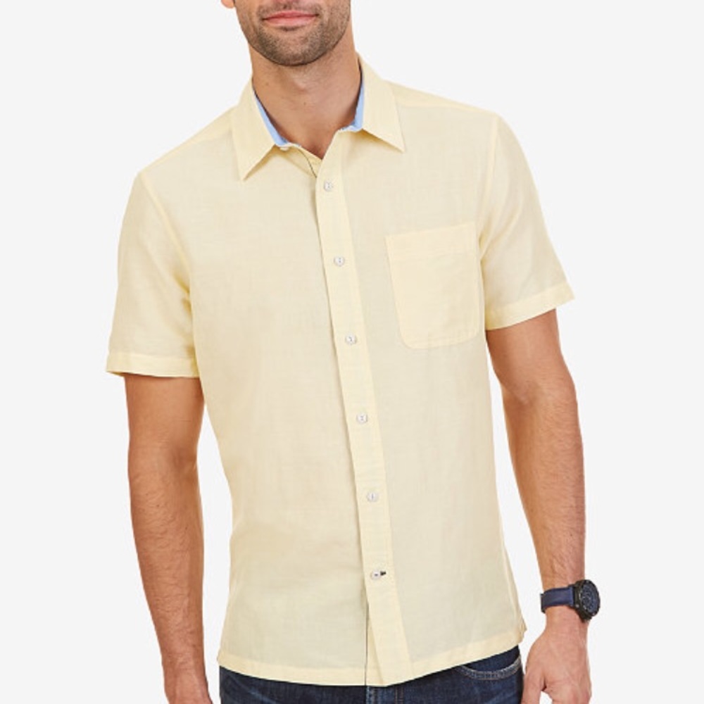 Nautica men's linen slim fit short sleeve shirt