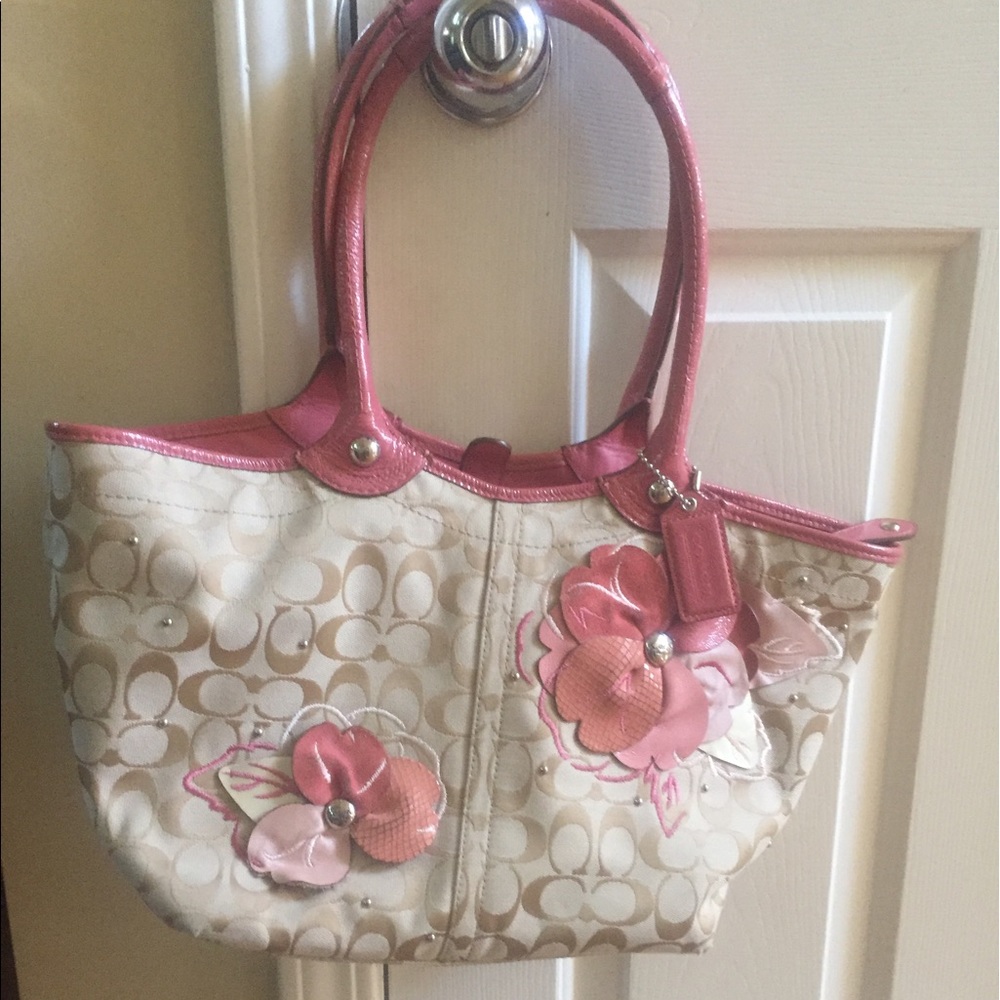 Pink and Tan Coach Handbag with wallet
