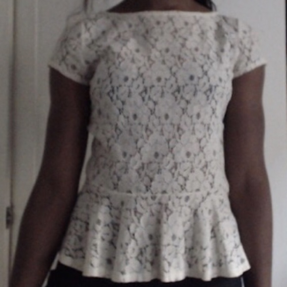 White Lace Floral Peplum Top