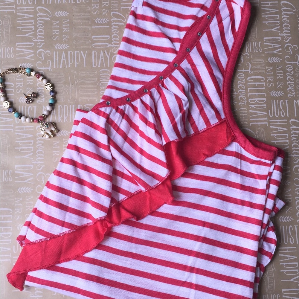 Sleeveless Coral & White Stripped V-neck