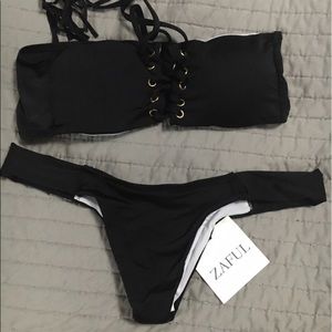 Lace Up bandeau Bikini