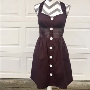 Vintage Inspired Halter Sundress Brown and White