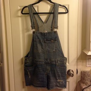 Distressed overalls