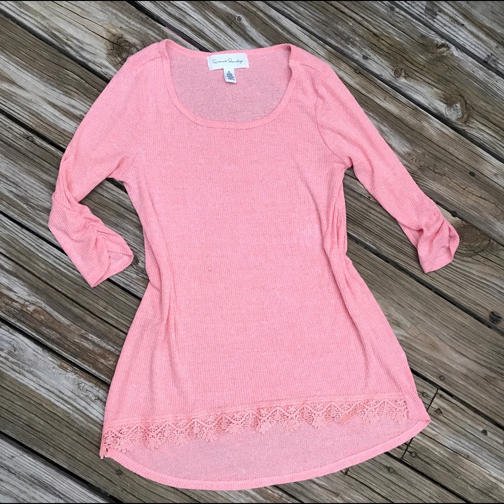 Coral Lace Trim Blouse