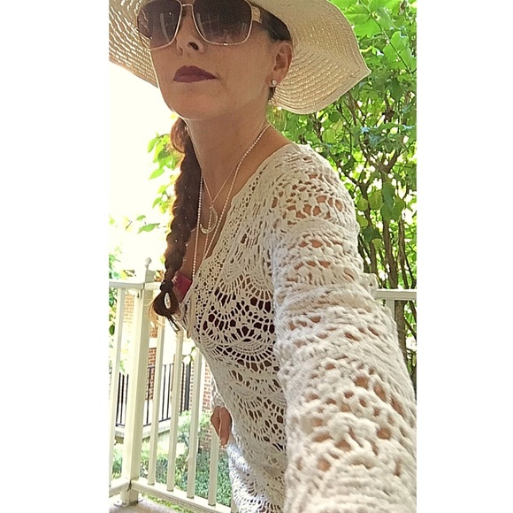 OFF WHITE Jacquard Flowery Crochet Coverup - Picture 6 of 8