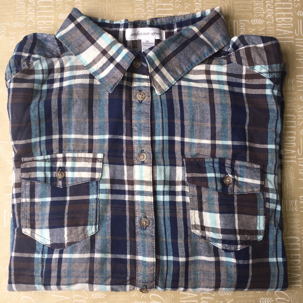 Plaid Brown and Mint Button Down Shirt