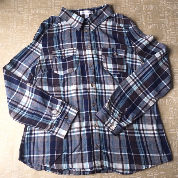 Plaid Brown and Mint Button Down Shirt - Picture 2 of 4