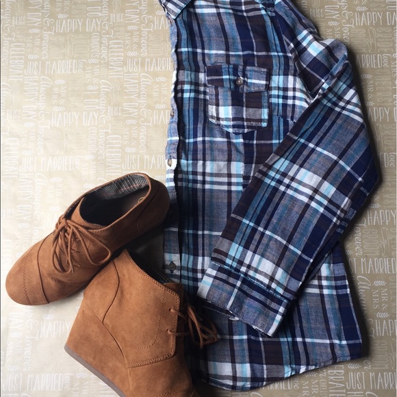 Plaid Brown and Mint Button Down Shirt - Picture 4 of 4