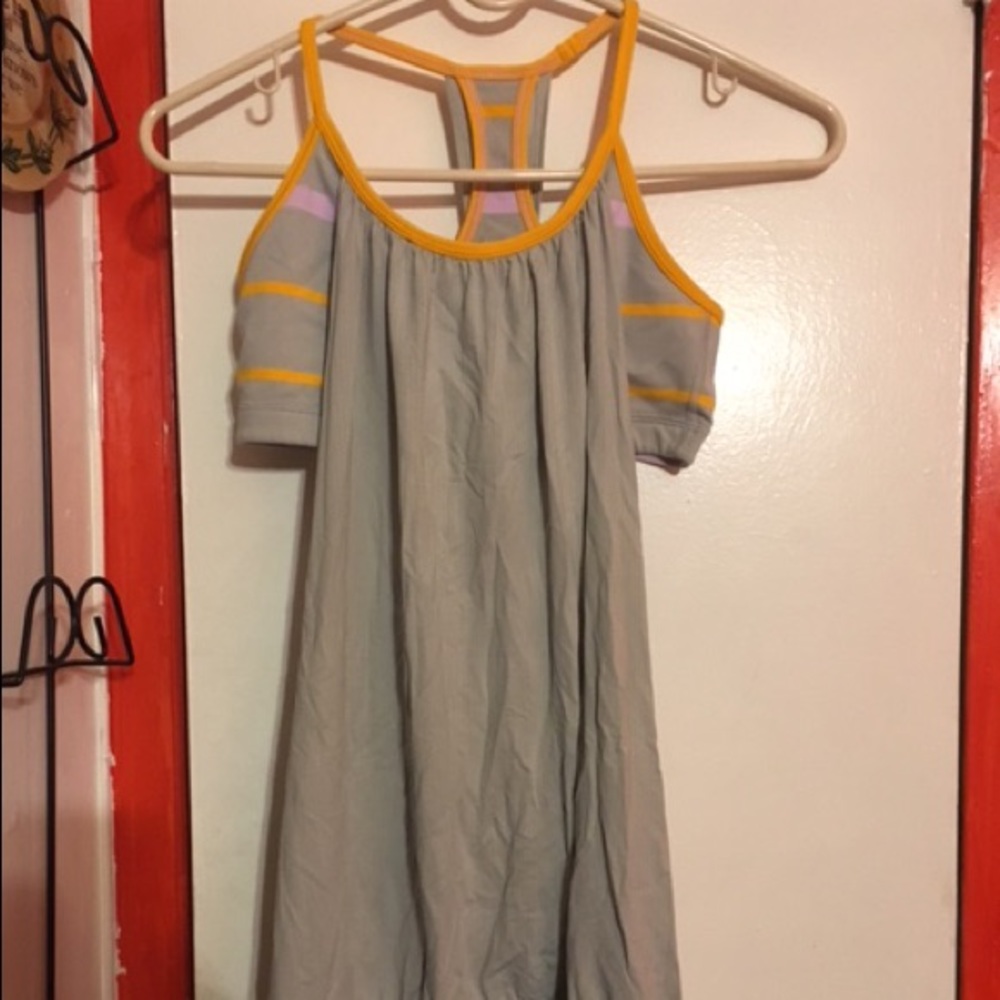 Lululemon Grey Yellow Stripe No Limits Tank Size 6