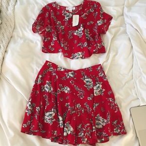 Red floral skirt and top set