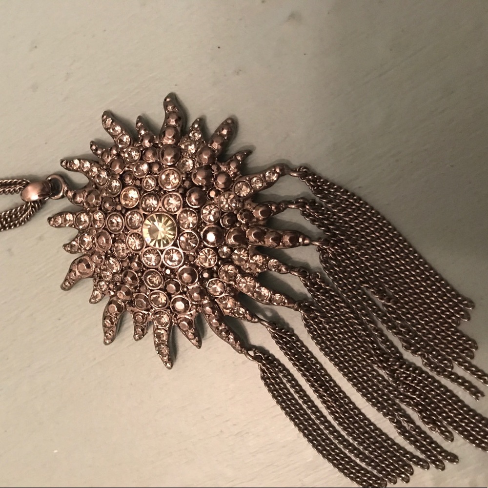 •Gunmetal Art Deco Style Sunburst Necklace• - Picture 4 of 8